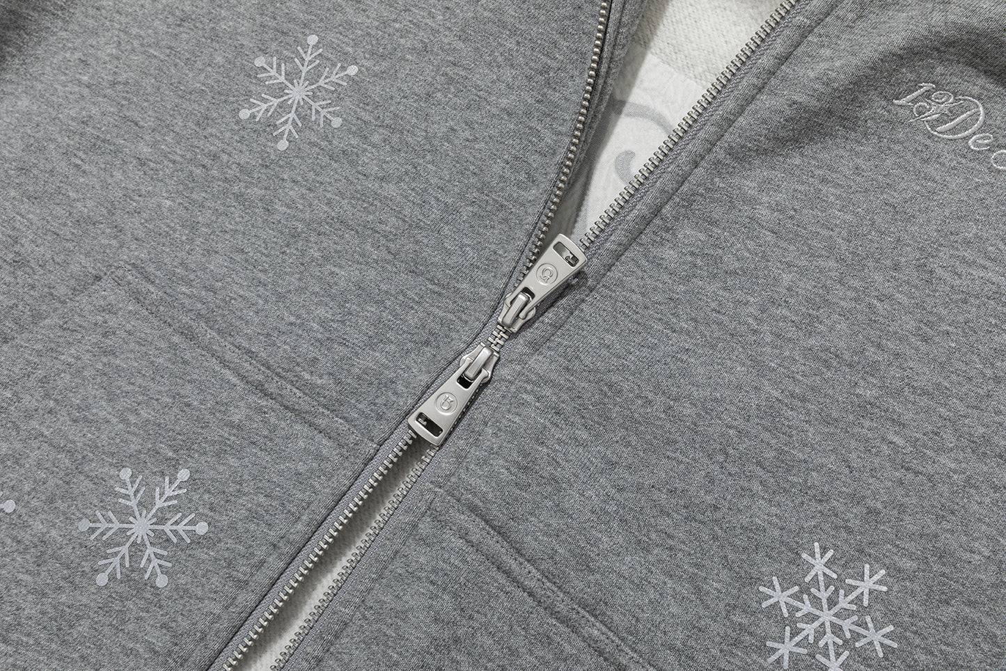 13DE MARZO Shimmer Snow Bear Zip Hoodie Grey