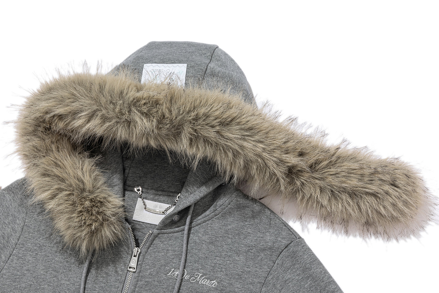 13DE MARZO Shimmer Snow Bear Zip Hoodie Grey