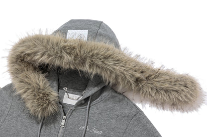 13DE MARZO Shimmer Snow Bear Zip Hoodie Grey