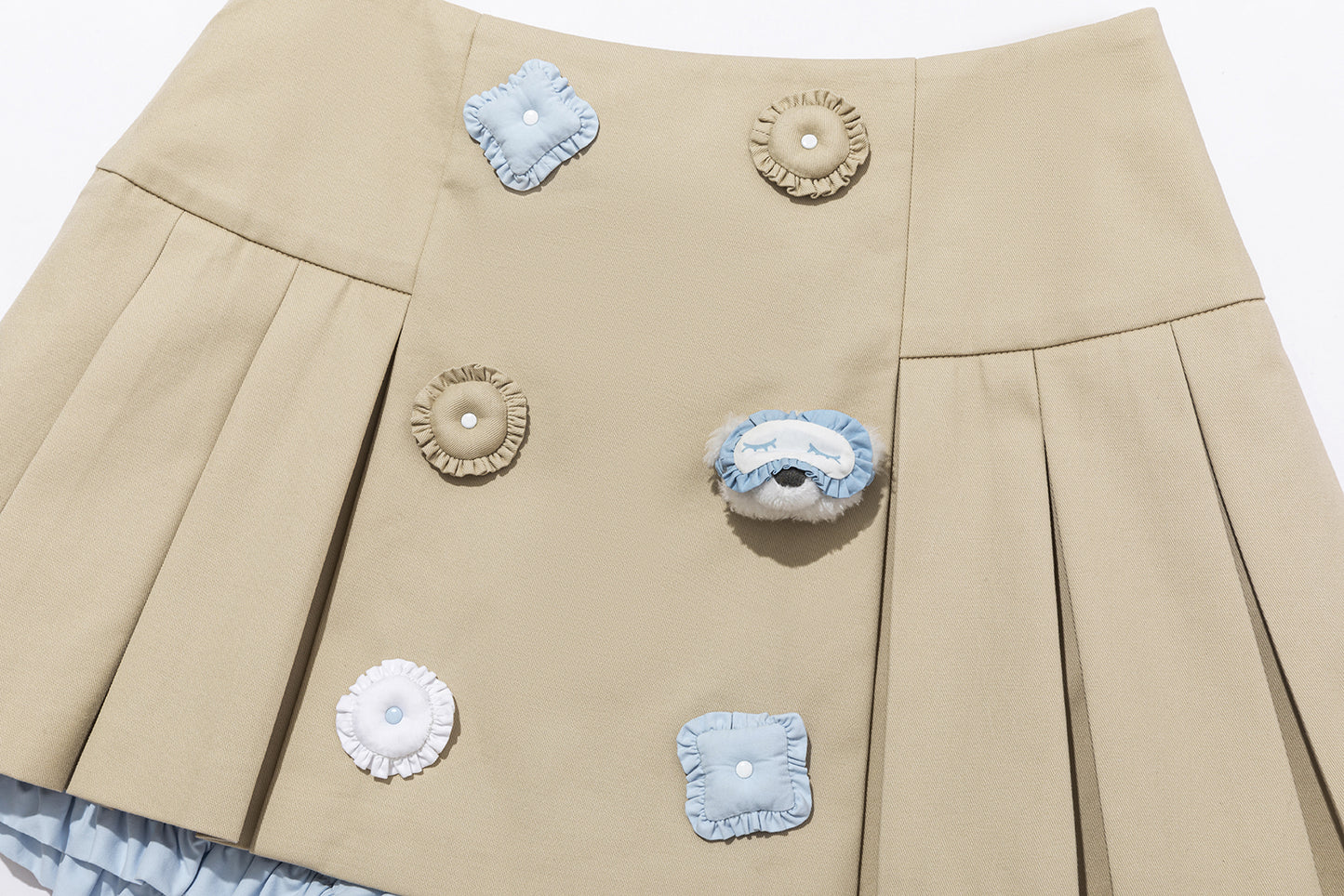 13DE MARZO Nighty Night Bear Pleated Skort Khaki
