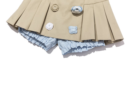 13DE MARZO Nighty Night Bear Pleated Skort Khaki