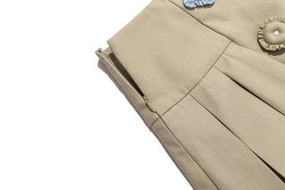13DE MARZO Nighty Night Bear Pleated Skort Khaki