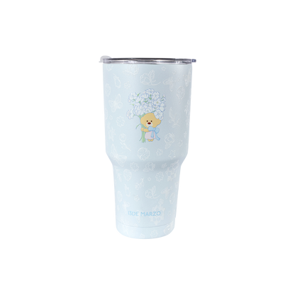 13DE MARZO Embossed Floral Bear Steel Cup Blue