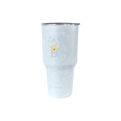 13DE MARZO Embossed Floral Bear Steel Cup Blue