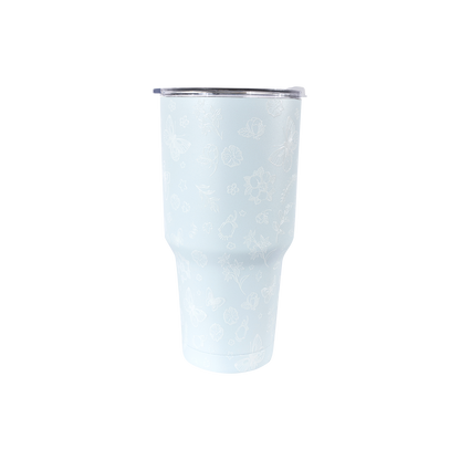 13DE MARZO Embossed Floral Bear Steel Cup Blue
