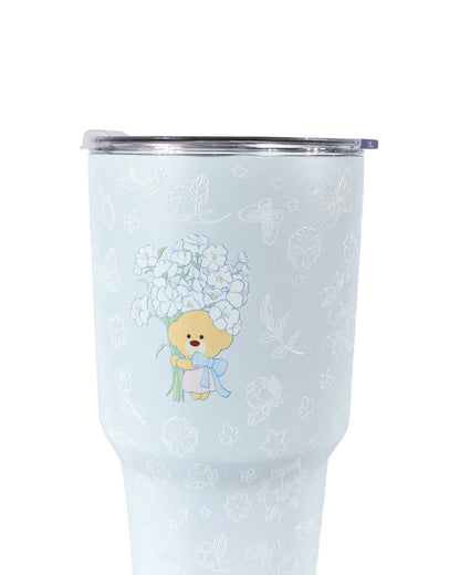 13DE MARZO Embossed Floral Bear Steel Cup Blue