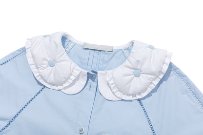 13DE MARZO Nighty Night Bear Double Collar Shirt Blue