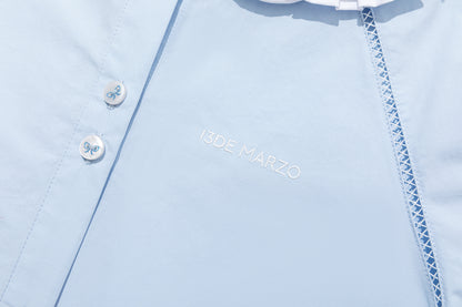 13DE MARZO Nighty Night Bear Double Collar Shirt Blue