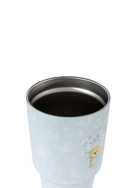 13DE MARZO Embossed Floral Bear Steel Cup Blue