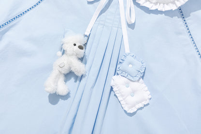 13DE MARZO Nighty Night Bear Double Collar Shirt Blue