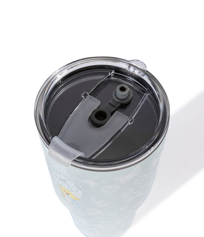 13DE MARZO Embossed Floral Bear Steel Cup Blue