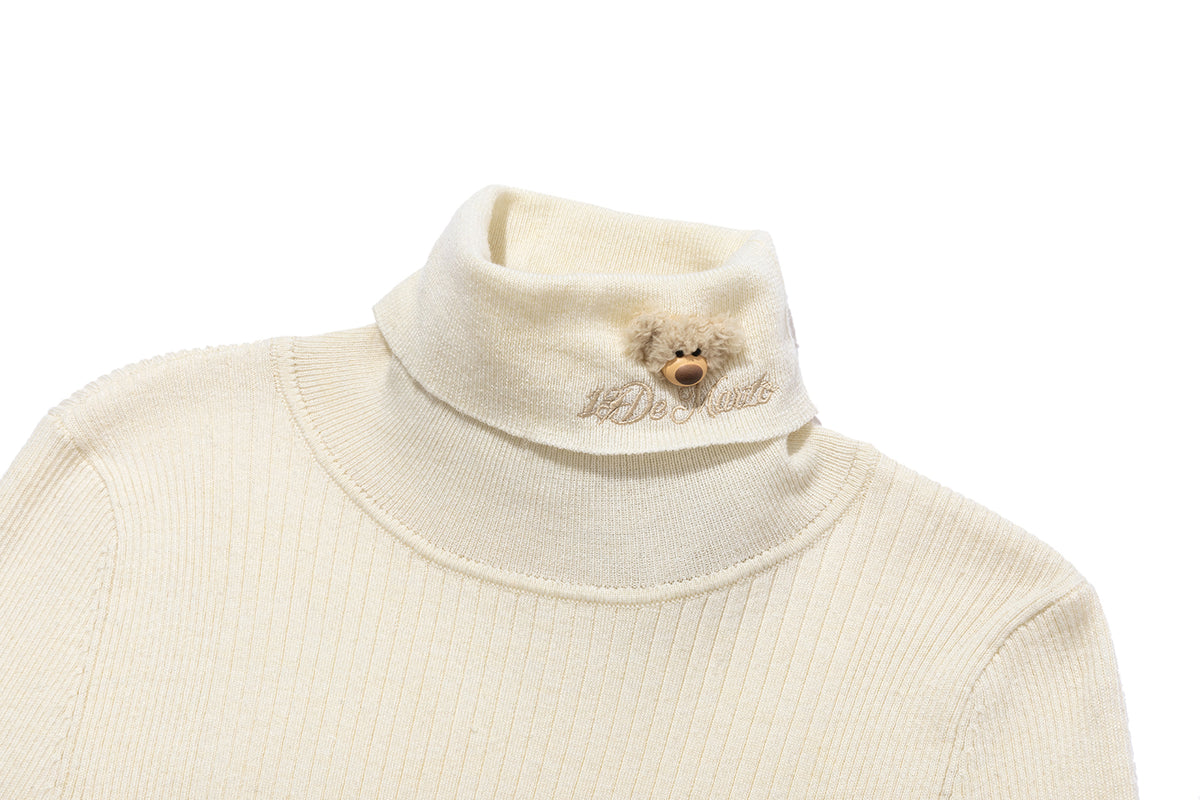 13DE MARZO Furry Slim Fit Knit Top Beige