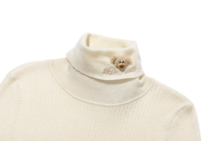 13DE MARZO Furry Slim Fit Knit Top Beige