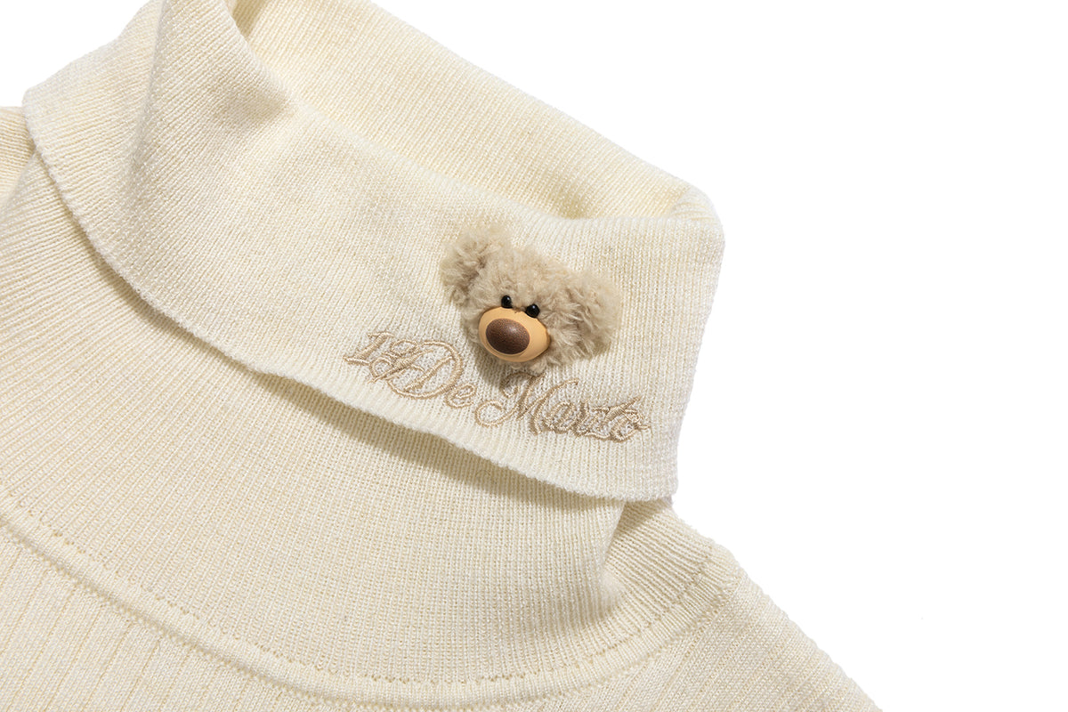13DE MARZO Furry Slim Fit Knit Top Beige