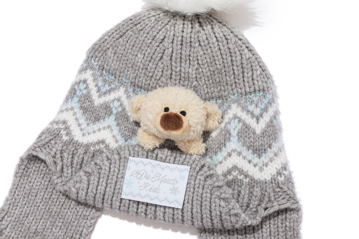 13DE MARZO BabyBear Cuffed Pom-pom Knit Beanie Grey - 13DE MARZO
