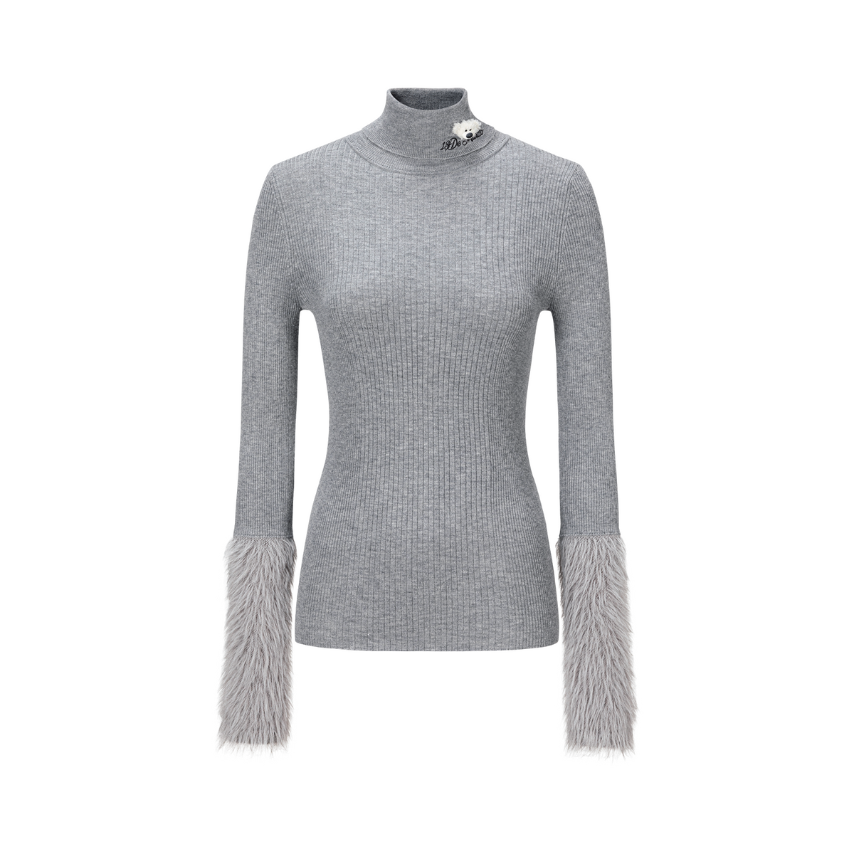 13DE MARZO Furry Slim Fit Knit Top Grey