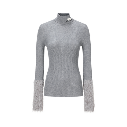 13DE MARZO Furry Slim Fit Knit Top Grey