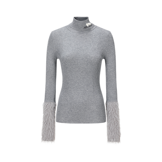 13DE MARZO Furry Slim Fit Knit Top Grey - 13DE MARZO