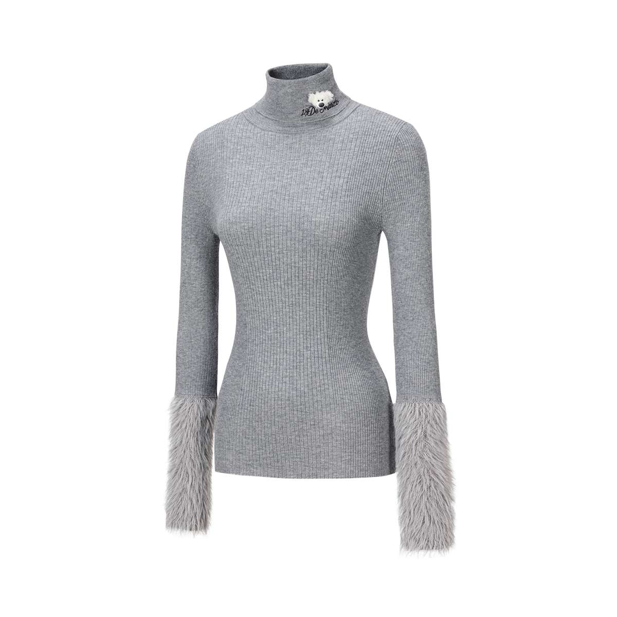 13DE MARZO Furry Slim Fit Knit Top Grey