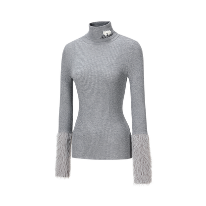 13DE MARZO Furry Slim Fit Knit Top Grey