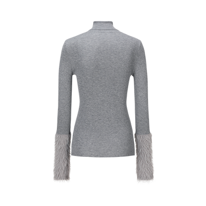 13DE MARZO Furry Slim Fit Knit Top Grey