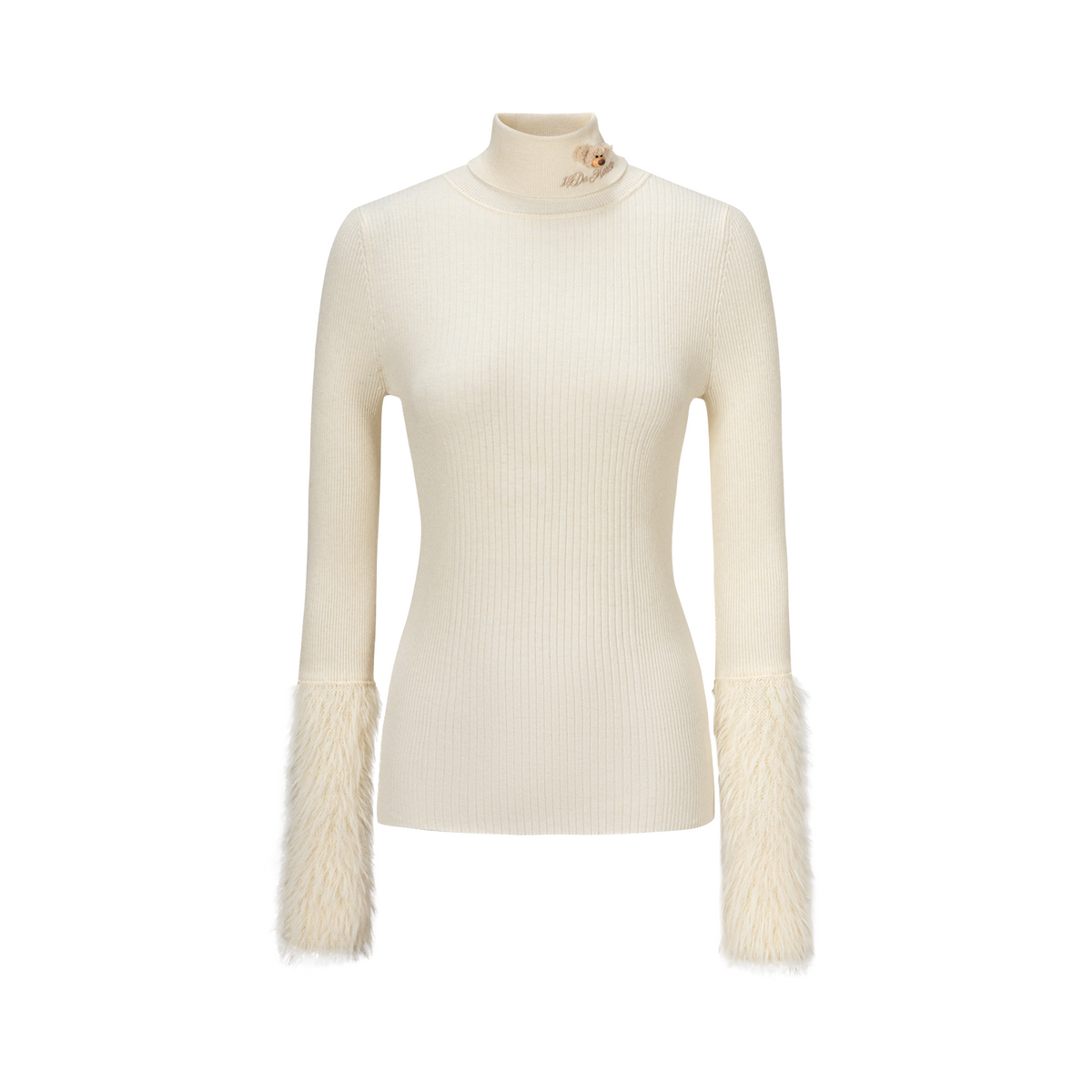13DE MARZO Furry Slim Fit Knit Top Beige