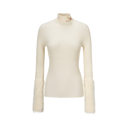 13DE MARZO Furry Slim Fit Knit Top Beige