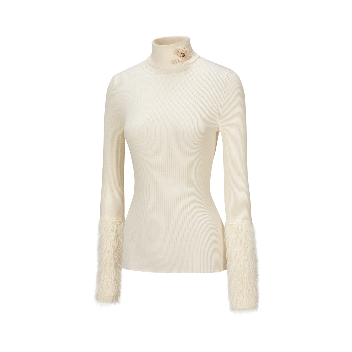 13DE MARZO Furry Slim Fit Knit Top Beige
