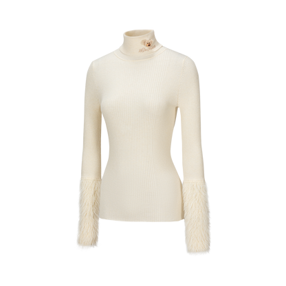 13DE MARZO Furry Slim Fit Knit Top Beige