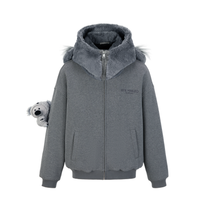 小物 user_e4be63d1 13DE MARZO Koala Zip-Up Cotton Blend Hooded Sweatshirt - Grey