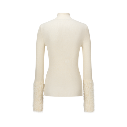 13DE MARZO Furry Slim Fit Knit Top Beige