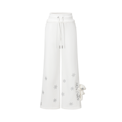 13DE MARZO Snow Bear Micro Flare Sweatpants White