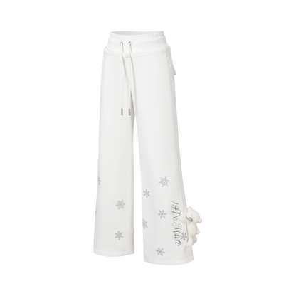13DE MARZO Snow Bear Micro Flare Sweatpants White