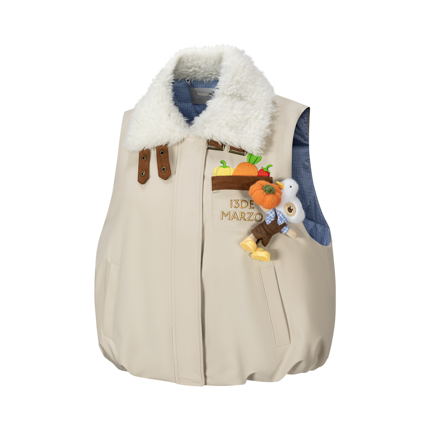 13DE MARZO Marzo Valley Duck Bear Down Vest Khaki