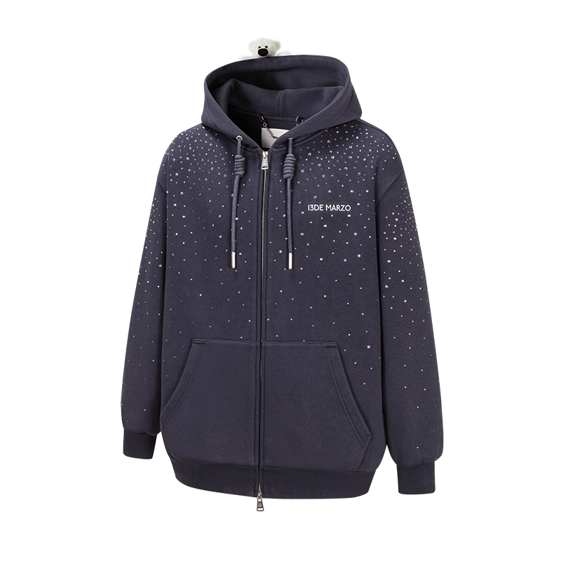 13DE MARZO Shine Logo Zip Hoodie Navy Blue