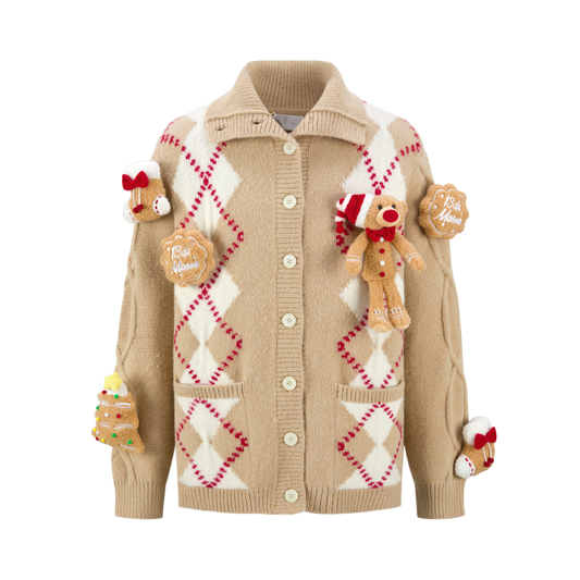 13DE MARZO Christmas Bear Gingerbread Cardigan