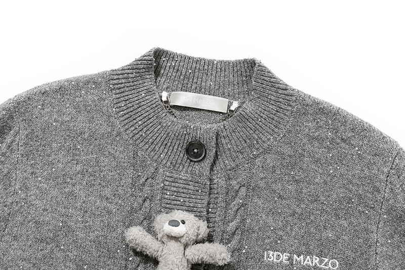 13DE MARZO Sequin Knit Cardigan Grey