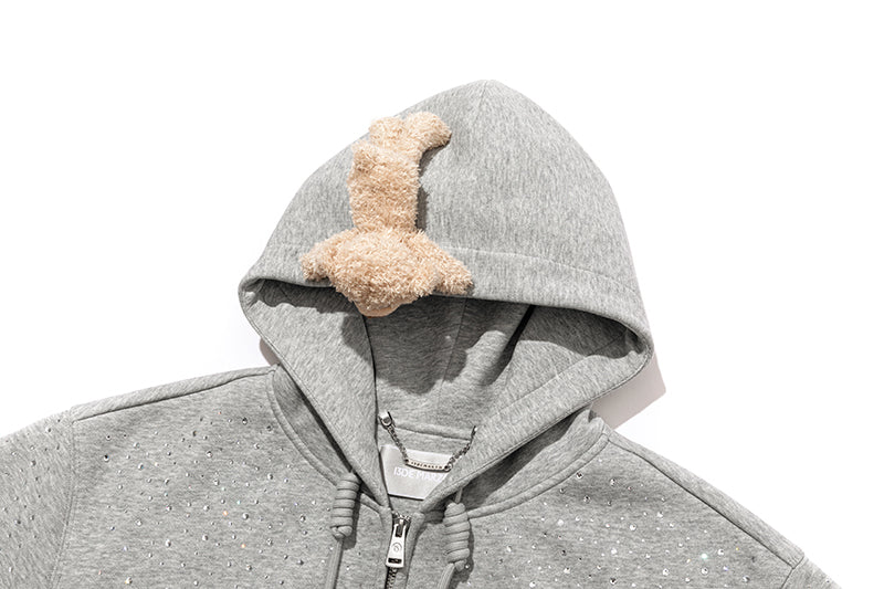 13DE MARZO Shine Logo Zip Hoodie Grey