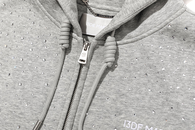 13DE MARZO Shine Logo Zip Hoodie Grey