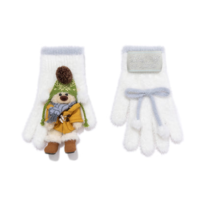 13DE MARZO Snow Bear Plush Gloves White - 13DE MARZO
