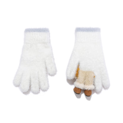 13DE MARZO Snow Bear Plush Gloves White - 13DE MARZO