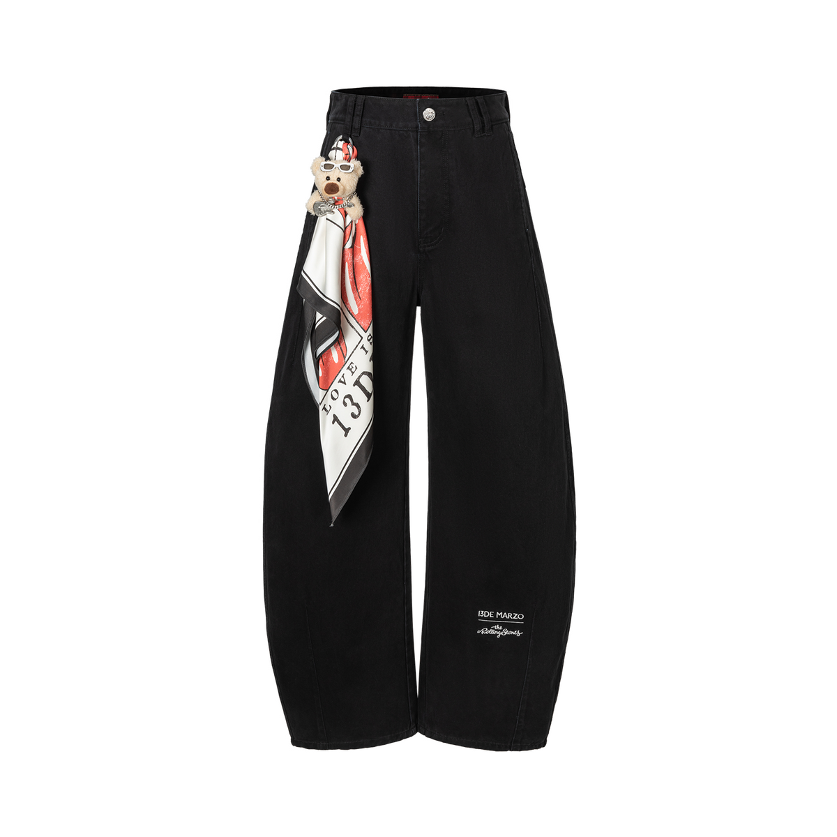 13DE MARZO Rolling Stones Print Scarf Pants Black