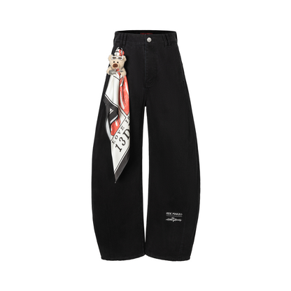 13DE MARZO Rolling Stones Print Scarf Pants Black