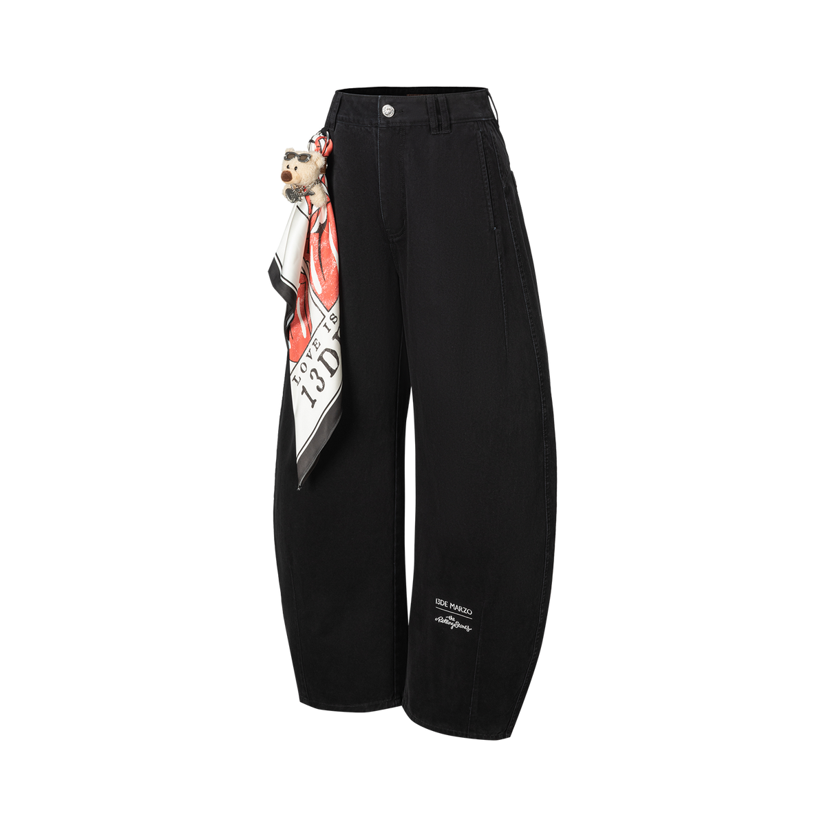 13DE MARZO Rolling Stones Print Scarf Pants Black