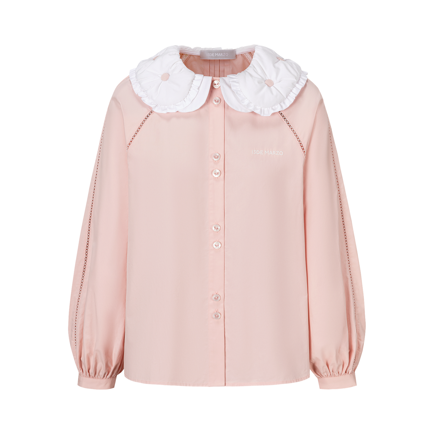 13DE MARZO Nighty Night Bear Double Collar Shirt Pink
