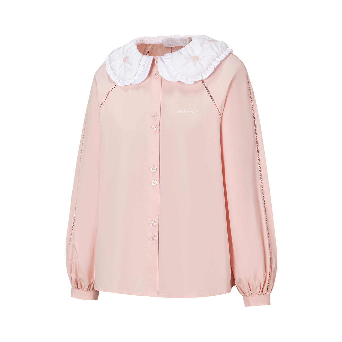 13DE MARZO Nighty Night Bear Double Collar Shirt Pink