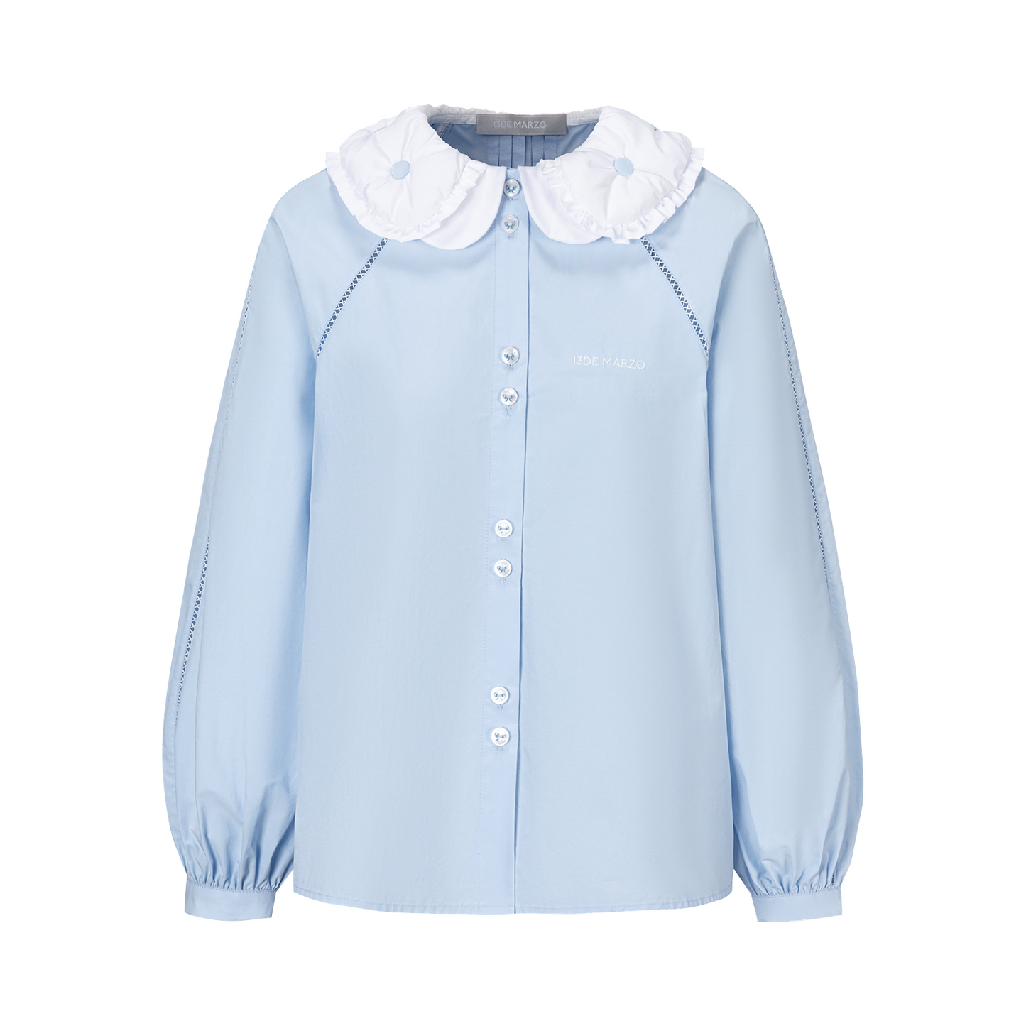 13DE MARZO Nighty Night Bear Double Collar Shirt Blue