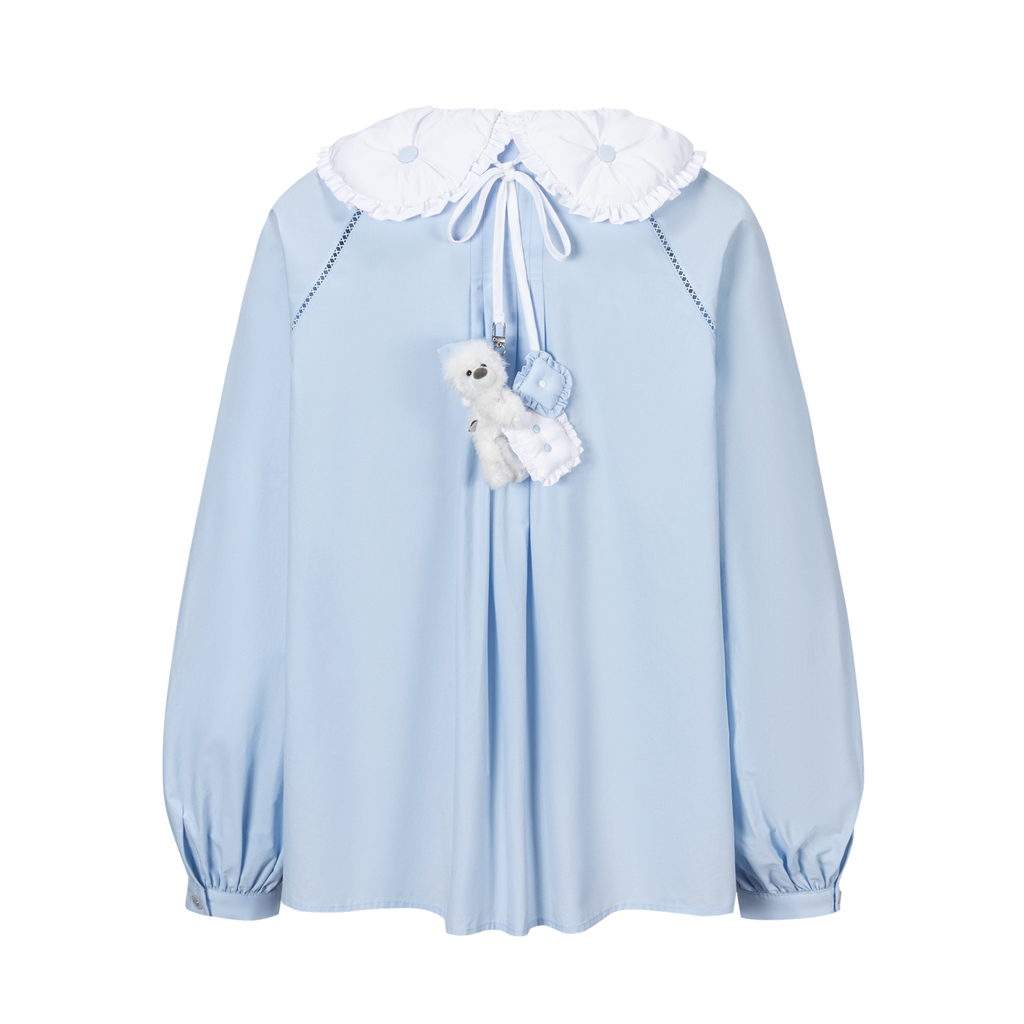 13DE MARZO Nighty Night Bear Double Collar Shirt Blue