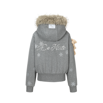13DE MARZO Shimmer Snow Bear Zip Hoodie Grey