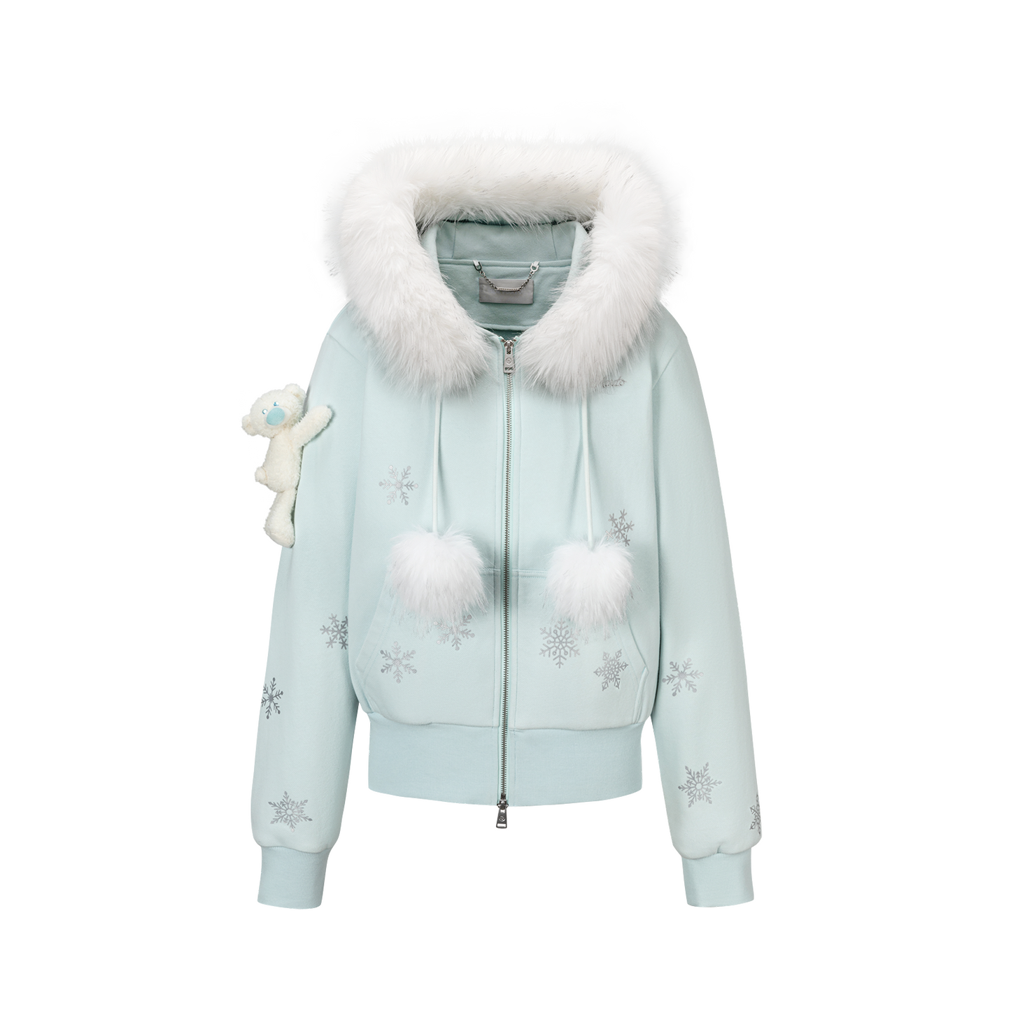 13DE MARZO Shimmer Snow Bear Zip Hoodie Blue